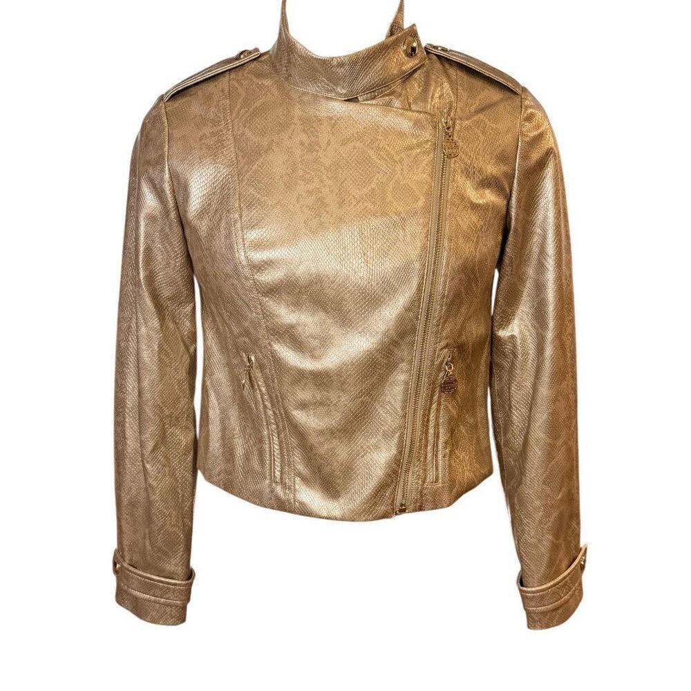 Emily McCarthy Mia Moto Jacket iMetallic Gold Python. Sz. XS Biker